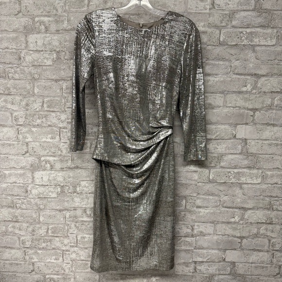 Vince Camuto Silver Metallic Long‎ Sleeve Dress Women’s Size 4 - Picture 1 of 5